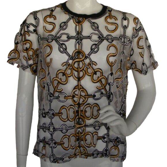ASOS Tops - ASOS Sheer Tee, 10, Chain print Burnout, Ringer Collar, Short sleeves